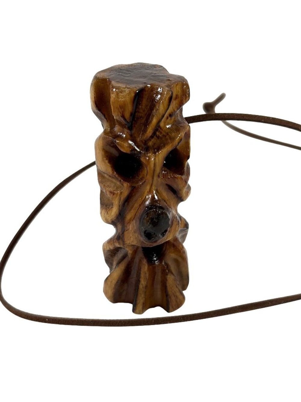 Hand-Carved‎ Wooden Mythical Creature Face Pendant Necklace With Adjustable Cord